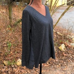 Ann Taylor Loft Black V-Neck Long Sleeve Sweater Front w/ A Flowy Poly Back